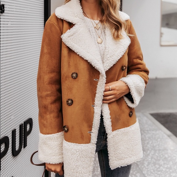 Jackets & Blazers - Suede coat with shearling